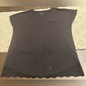 Jaanuu Black V-Neck Scrub Top with Lace Hem